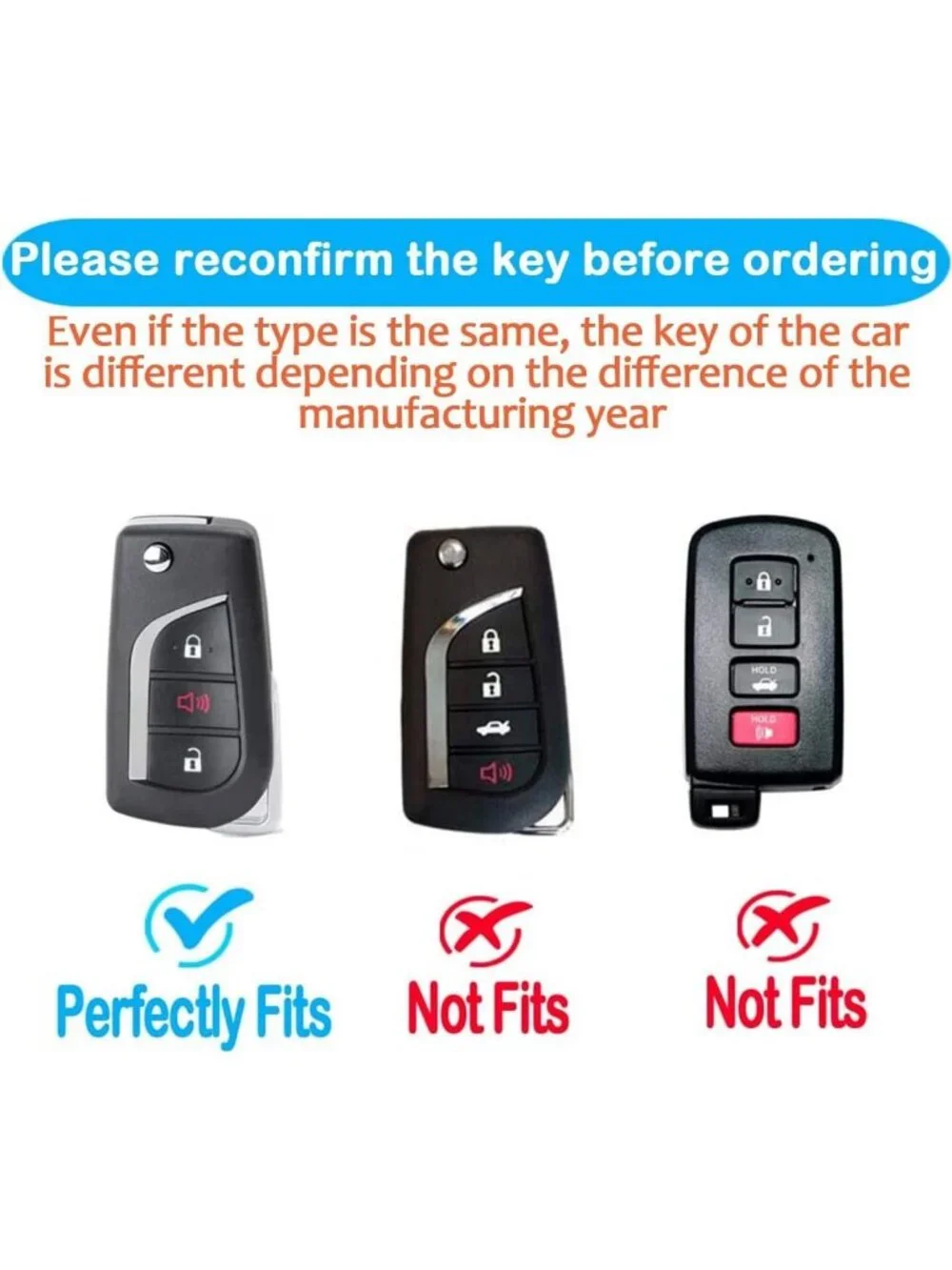 Soft TPU Key Fob Cover for Toyota RAV4, Corolla, Camry - 3 Button Remote Shell